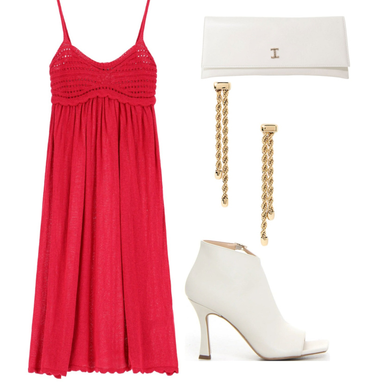 Outfit donna - Uscita. per Serata fuori. Abbinamento con vestiti, pochette, orecchini, sandali col tacco.