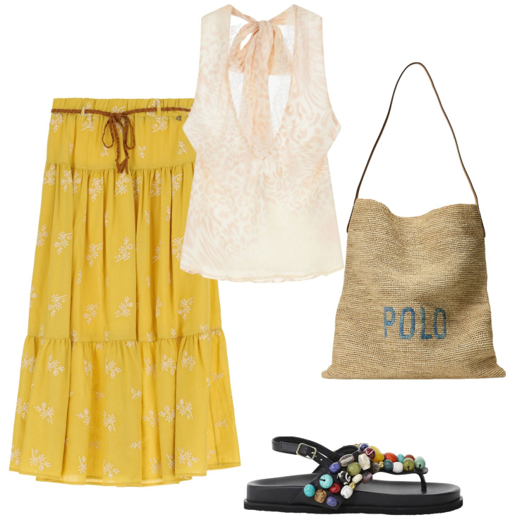 Outfit donna - Accessori intrecciati. Stile Etnico per Serata fuori. Abbinamento con top, gonne lunghe, sandali gioiello, borse tote.