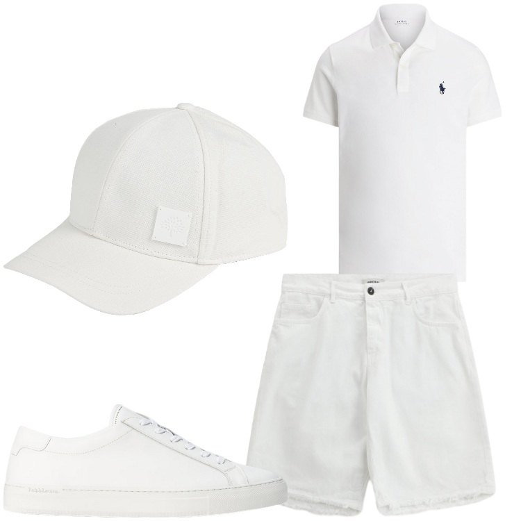 Outfit uomo - Aspettando Wimbledon. Stile Casual per Tutti i giorni. Abbinamento con cappelli con visiera, bermuda, sneakers, polo.