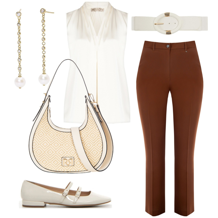Outfit donna - Bianco raffinato. Stile Bon Ton per Ufficio. Abbinamento con cinture, orecchini, bluse, borse a mano, pantaloni, décolleté.