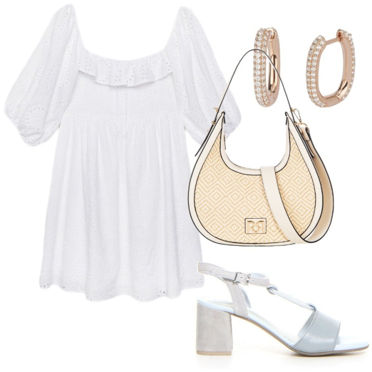 Outfit donna - Sensuale e raffinata. Stile Chic per Tutti i giorni. Abbinamento con orecchini, borse a mano, vestiti corti, sandali col tacco.