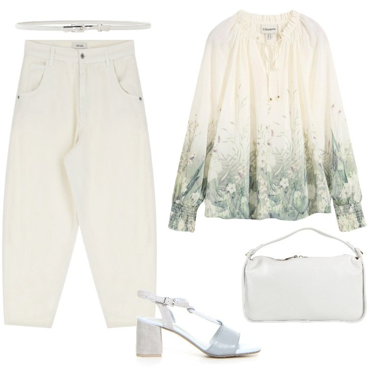 Outfit donna - Total look #2186616. Stile Boho per Tutti i giorni. Abbinamento con bluse, borse a mano, cinture, jeans, sandali col tacco.