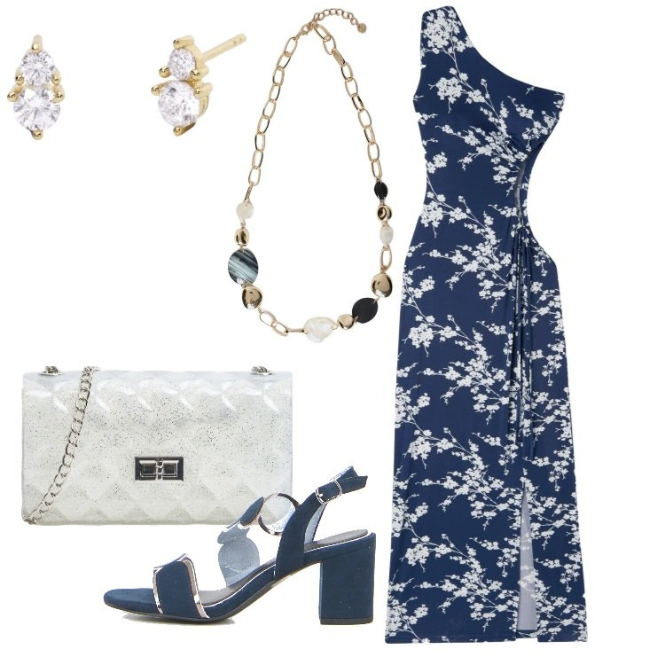 Outfit donna - Sensuale e raffinata - Focus Donna Curvy. Stile Romantica per Serata fuori. Abbinamento con vestiti asimmetrici, borse a tracolla, orecchini, collane, sandali col tacco.