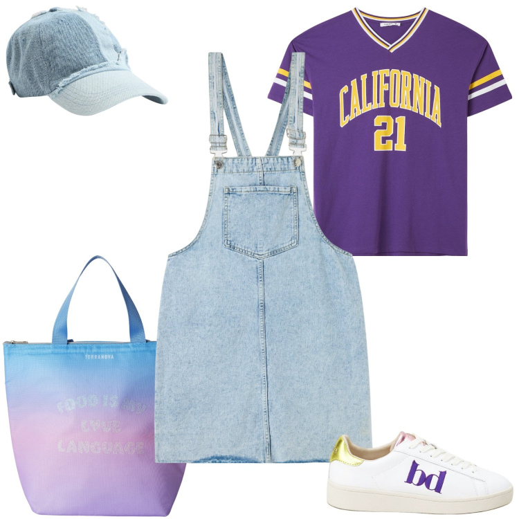 Outfit donna - Vintage... un tuffo nel passato. Stile Casual per Tutti i giorni. Abbinamento con t-shirt, salopette, cappelli, borse tote, sneakers.
