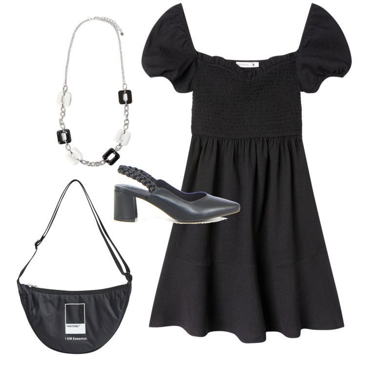 Outfit donna - Un vestito e via. Stile Casual chic per Tutti i giorni. Abbinamento con marsupi, vestiti corti, collane, décolleté.