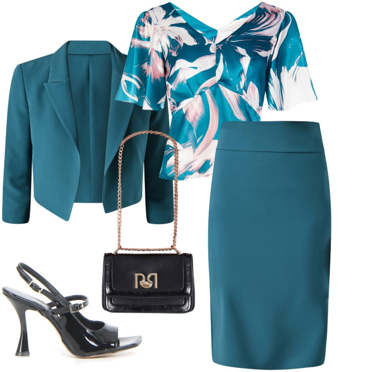 Outfit donna - La blusa scollata. Stile Bon Ton per Cerimonia. Abbinamento con bluse, blazer, gonne, borse a tracolla, sandali col tacco.