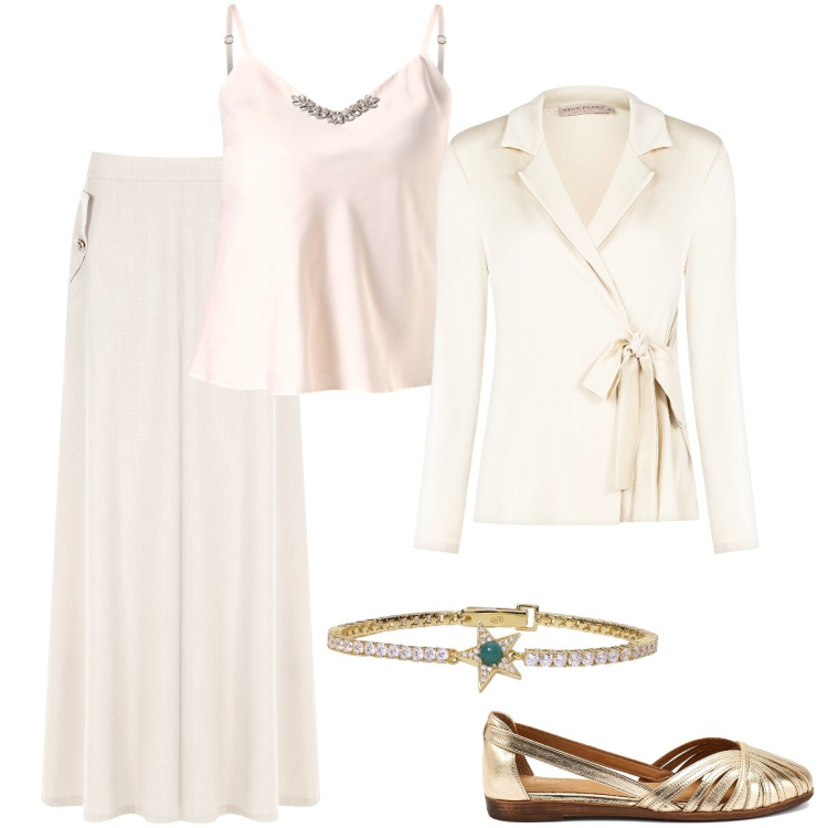 Outfit donna - Bianco curvy power. Stile Bon Ton per Cerimonia. Abbinamento con braccialetti, blazer, gonne lunghe, canottiere, ballerine.