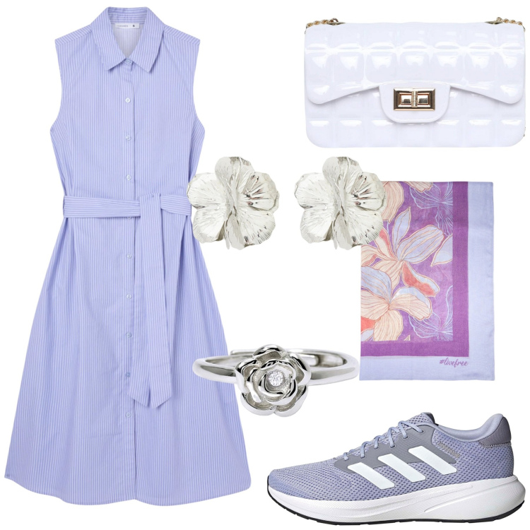 Outfit donna - Total look #2186732. Stile Vintage retrò per Tutti i giorni. Abbinamento con vestiti chemisier, borse a tracolla, anelli, orecchini, stole, sneakers.