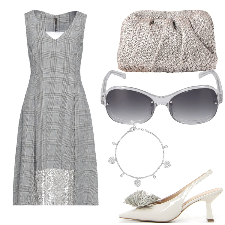 Outfit donna - Total look #2186737. Stile Chic per Ufficio. Abbinamento con vestiti midi/longuette, braccialetti, clutch, occhiali da sole, décolleté.