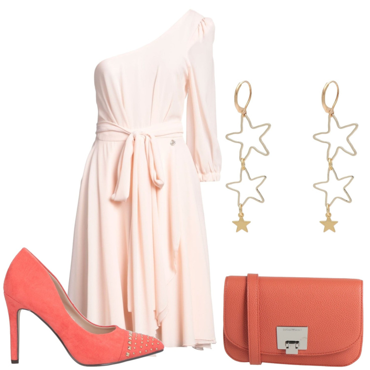 Outfit mujer - Chic #7638. Estilo Chic para Noche/Fiesta elegante. Combinación con bandoleras, vestidos midi/longuettes, salones, pendientes.