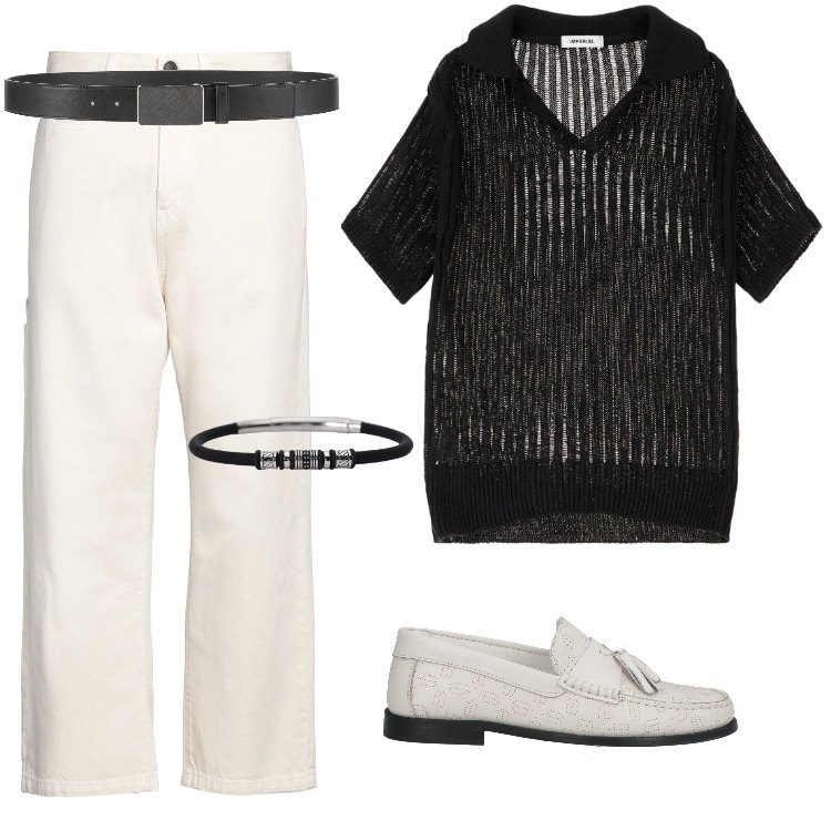 Outfit uomo - Total look #2186806. Stile Urban per Tutti i giorni. Abbinamento con jeans dritti, cinture, scarpe stringate, braccialetti, maglieria.