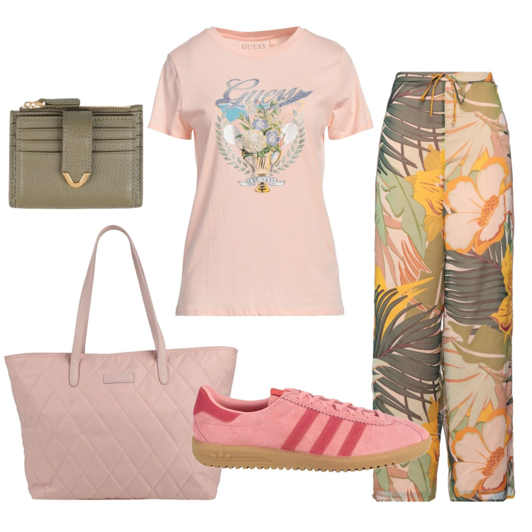 Outfit mujer - Casual #6969. Estilo Casual para Oficina. Combinación con pantalones, camiseta, carteras, sneakers, bolsos de mano.