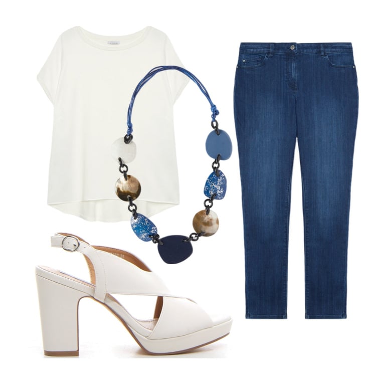 Outfit donna - Total look #2187089. Stile Minimal per Tutti i giorni. Abbinamento con jeans skinny, sandali col tacco, bluse, collane.