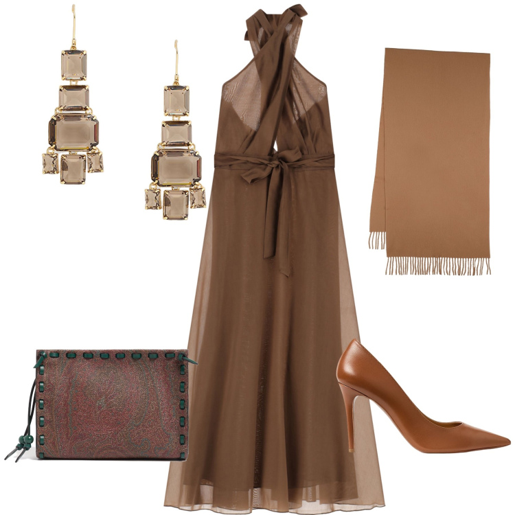 Outfit donna - Non il solito nero. Stile Glamour per Serata fuori. Abbinamento con vestiti lunghi, décolleté, orecchini, sciarpe, pochette.