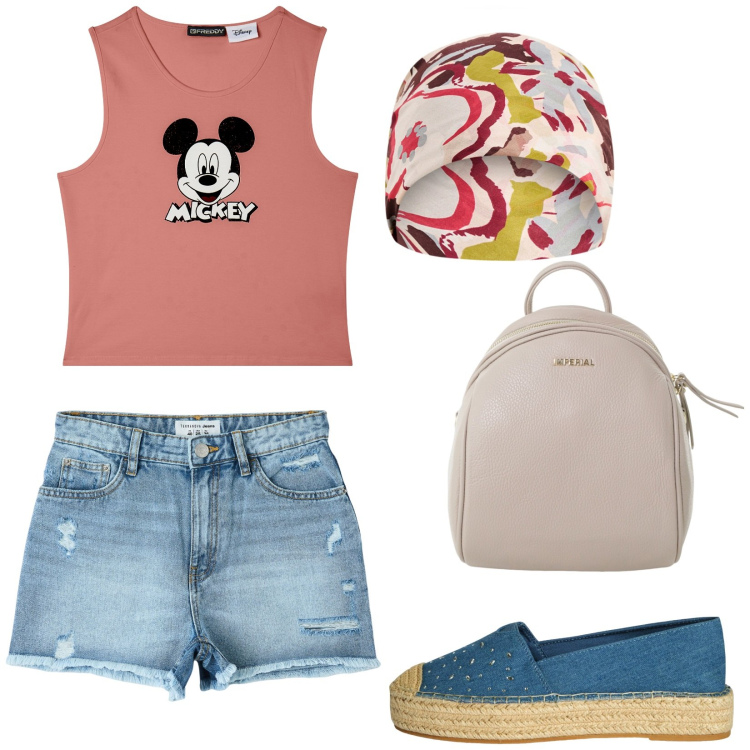 Outfit donna - Vintage a giugno: anni\'80. Stile Vintage retrò per Tutti i giorni. Abbinamento con shorts, espadrillas, sciarpe, zaini, canottiere.
