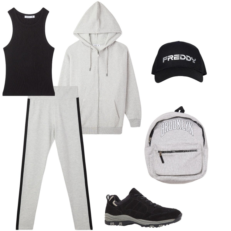 Outfit donna - Non solo mare. Stile Urban per Tutti i giorni. Abbinamento con scarpe sportive, leggings sportivo, top sportivi, borse sportive, felpe con cappuccio, cappelli.