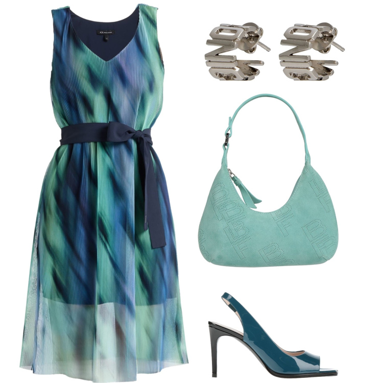 Outfit mujer - Casual. Estilo Casual chic para Noche/Fiesta elegante. Combinación con vestidos midi/longuettes, pendientes, sandalias de tacón, bolsos de mano.