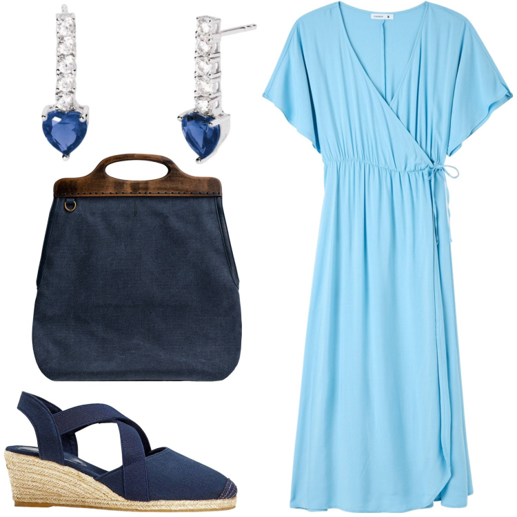 Outfit donna - Total look #2187265. Stile Casual per Tutti i giorni. Abbinamento con sandali col tacco, vestiti lunghi, orecchini, borse a tracolla.