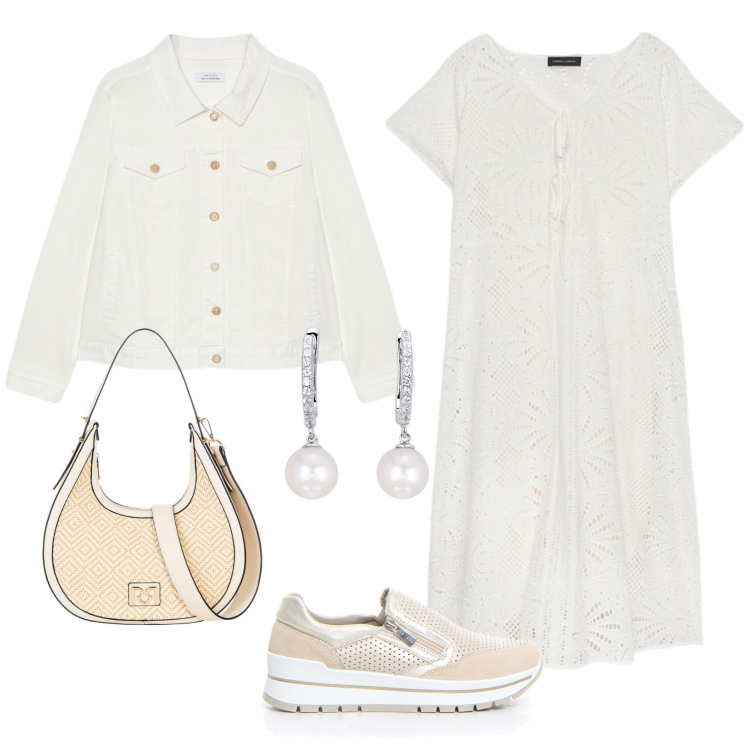 Outfit donna - Oggi sono di corsa. Stile Casual per Tutti i giorni. Abbinamento con orecchini, borse a mano, vestiti lunghi, blazer, sneakers.
