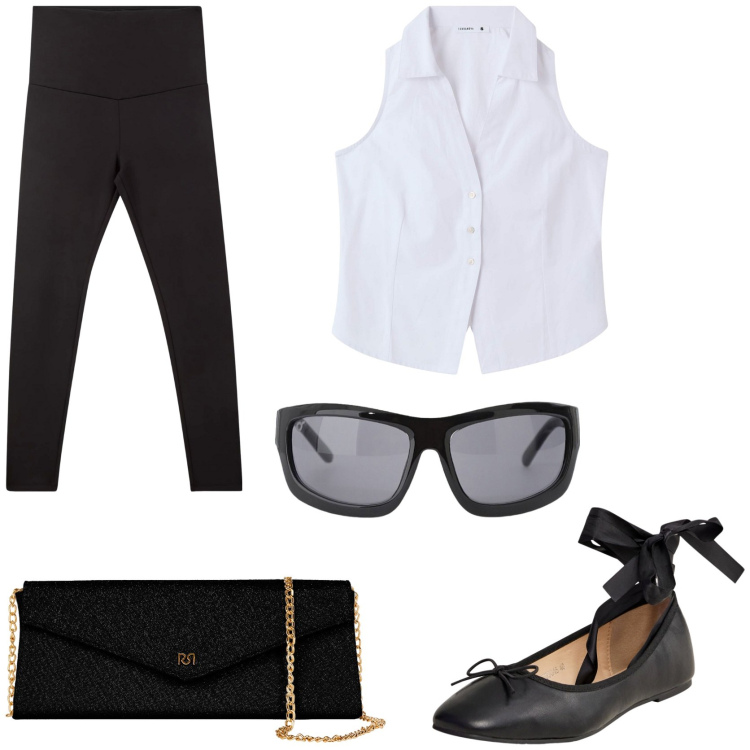 Outfit donna - Stile anni 60. Stile Vintage retrò per Tutti i giorni. Abbinamento con leggings, camicie, ballerine, pochette, occhiali da sole.