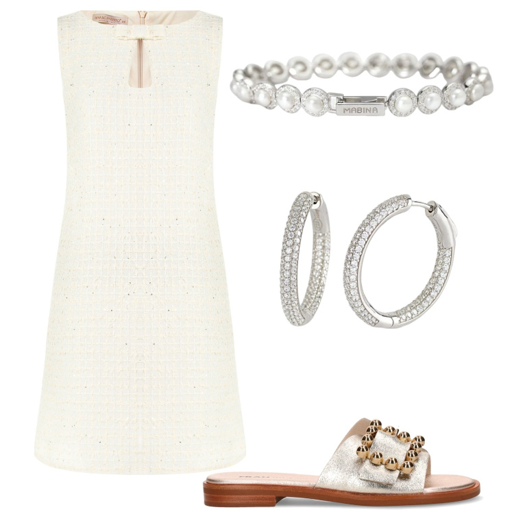 Outfit donna - Bianco curvy. Stile Casual per Tutti i giorni. Abbinamento con orecchini, braccialetti, vestiti, ciabatte.