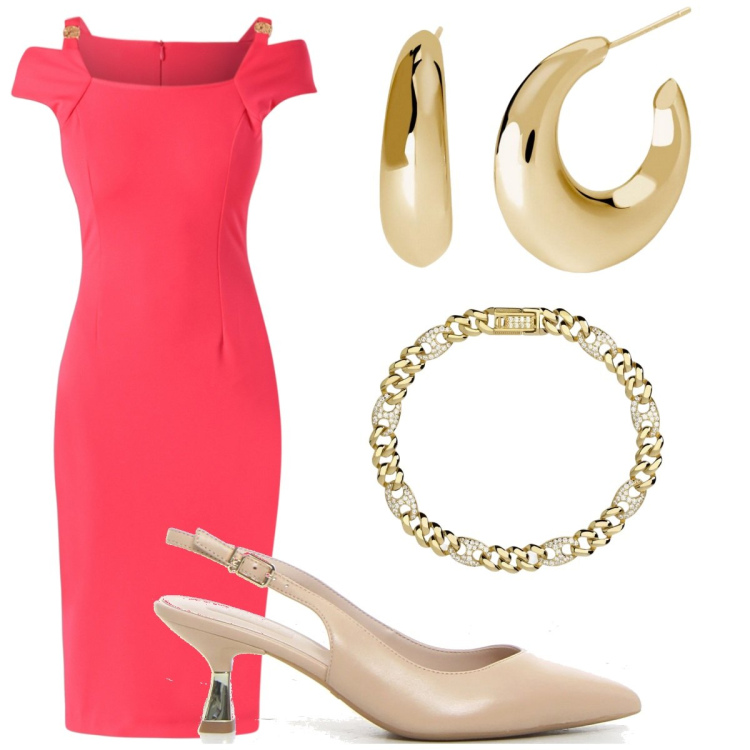 Outfit donna - Sensuale e raffinata. Stile Chic per Serata fuori. Abbinamento con orecchini, braccialetti, vestiti a tubino, décolleté.