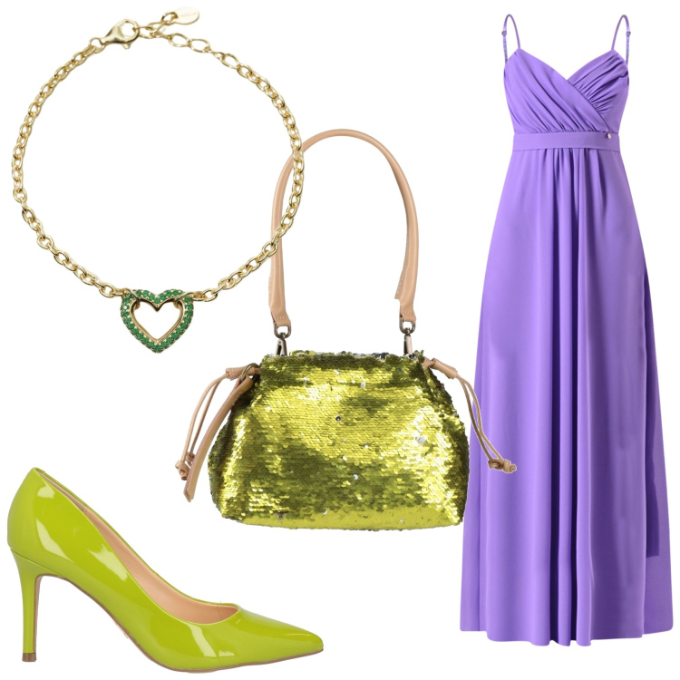 Outfit donna - Originale. Stile Chic per Serata fuori. Abbinamento con décolleté, borse a mano, braccialetti, vestiti lunghi.