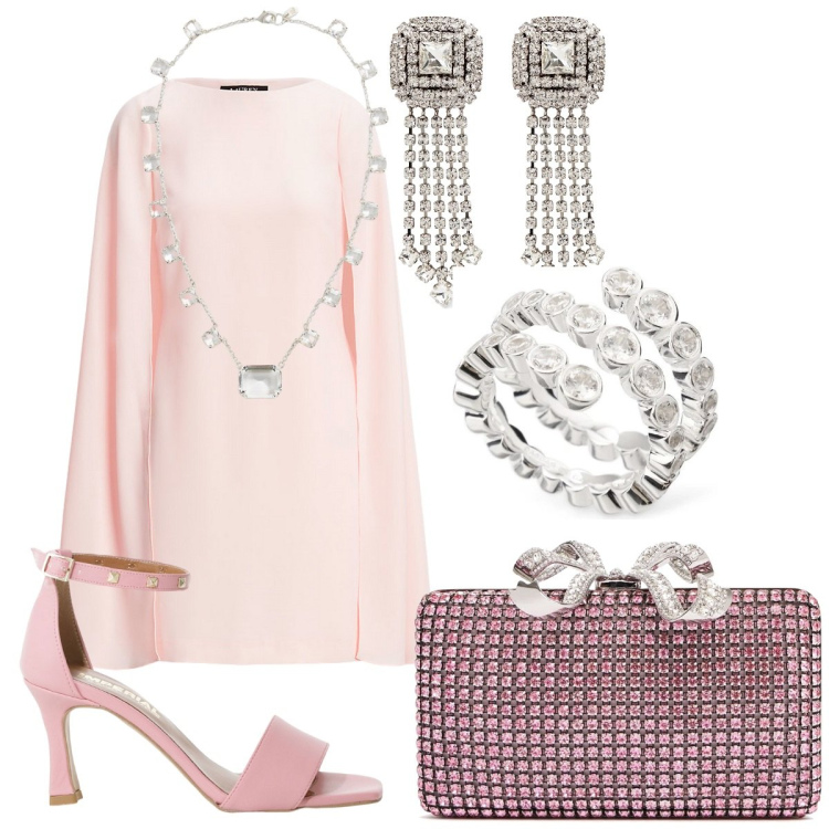 Outfit donna - Io & Matthew. Stile Glamour per Cerimonia. Abbinamento con sandali col tacco, vestiti, collane, anelli, orecchini, pochette.