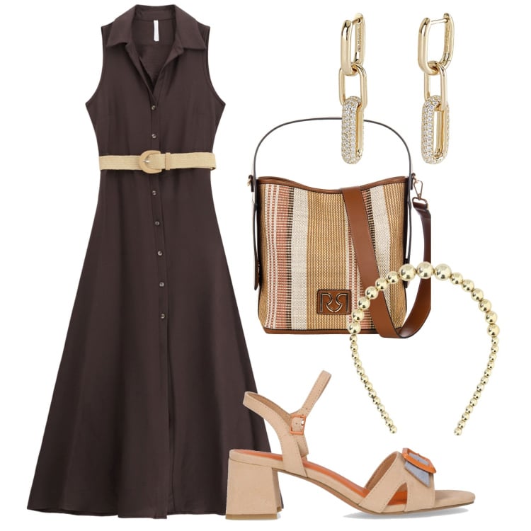 Outfit donna - Chemisier vintage -@marianna2019. Stile Vintage retrò per Tutti i giorni. Abbinamento con orecchini, borse a secchiello, vestiti senza maniche, cerchietti, sandali col tacco.