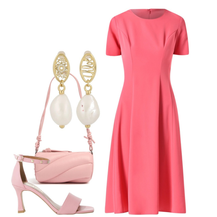 Outfit donna - Bon ton domenicale. Stile Bon Ton per Tutti i giorni. Abbinamento con vestiti midi/longuette, sandali col tacco, orecchini, borse a spalla.