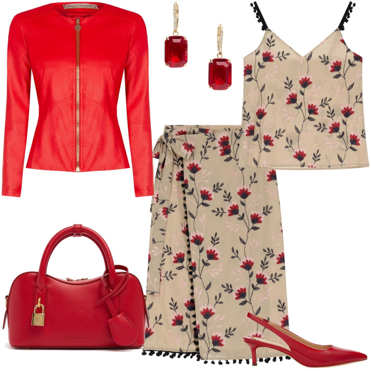 Outfit donna - La gonna a portafoglio. Stile Trendy per Ufficio. Abbinamento con gonne, top, giacche, orecchini, décolleté, borse a mano.