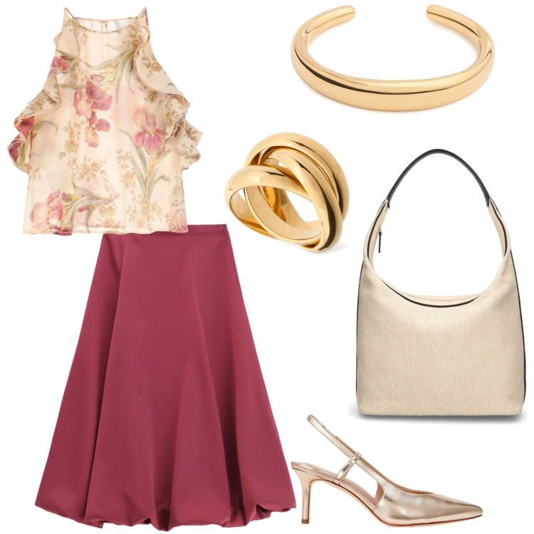 Outfit donna - Romantica. Stile Romantica per Serata fuori. Abbinamento con gonne longuette, canottiere, décolleté, anelli, braccialetti, borse a spalla.