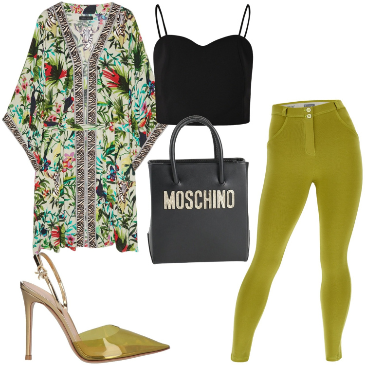 Outfit donna - Total look #2187525. Stile Mannish per Serata fuori. Abbinamento con décolleté, borse a mano, top, pantaloni skinny, caftani.