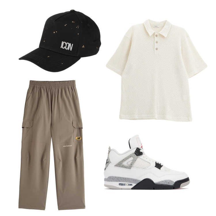 Outfit uomo - Classico. Stile Casual per Tutti i giorni. Abbinamento con cappelli con visiera, pantaloni, polo, sneakers.