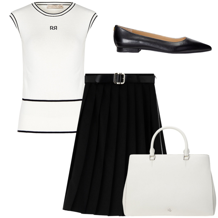 Outfit donna - In ufficio. Stile Casual chic per Ufficio. Abbinamento con top, gonne longuette, ballerine, borse a mano.