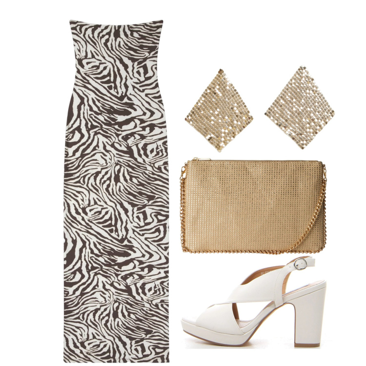 Outfit donna - Sensuale e raffinata - Focus Donna Curvy. Stile Chic per Serata fuori. Abbinamento con borse a tracolla, vestiti lunghi, orecchini, sandali col tacco.