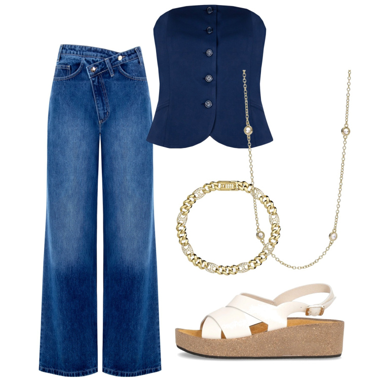 Outfit donna - Sensuale e raffinata - Focus Donna Curvy. Stile Casual chic per Tutti i giorni. Abbinamento con collane, braccialetti, top, jeans, sandali.