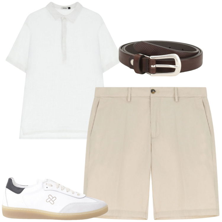 Outfit uomo - Giugno. Stile Urban per Tutti i giorni. Abbinamento con cinture, sneakers, bermuda, polo.