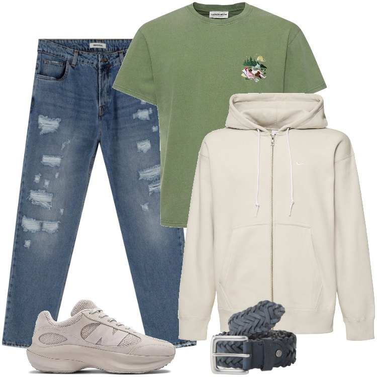 Outfit uomo - Total look #2187753. Stile Trendy per Tutti i giorni. Abbinamento con sneakers, cinture, jeans, felpe con cappuccio, t-shirt.