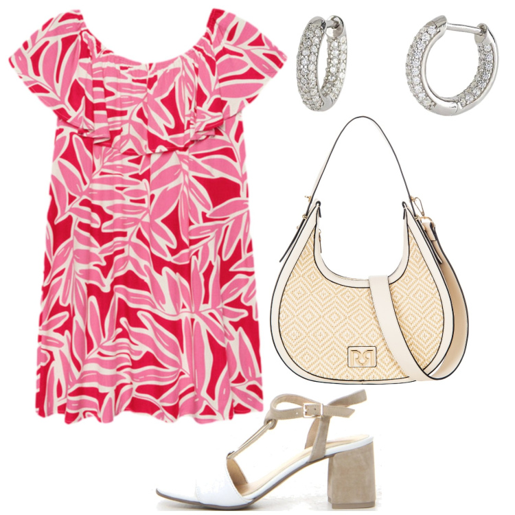 Outfit donna - Sensuale e raffinata. Stile Bon Ton per Tutti i giorni. Abbinamento con orecchini, borse a mano, sandali col tacco, vestiti corti.