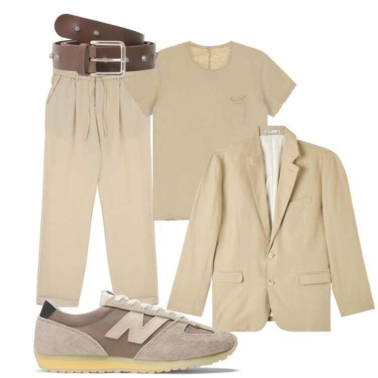 Outfit uomo - La finezza delle tinte naturali. Stile Trendy per Ufficio. Abbinamento con giacche, sneakers, cinture, pantaloni, t-shirt.