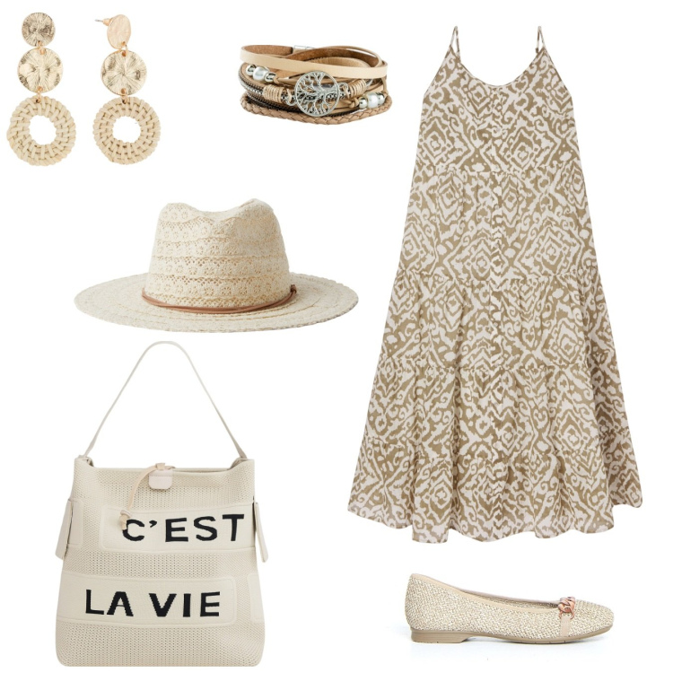 Outfit donna - Total look #2187866. Stile Basic per Tutti i giorni. Abbinamento con orecchini, braccialetti, vestiti lunghi, cappelli, borse a mano, ballerine.