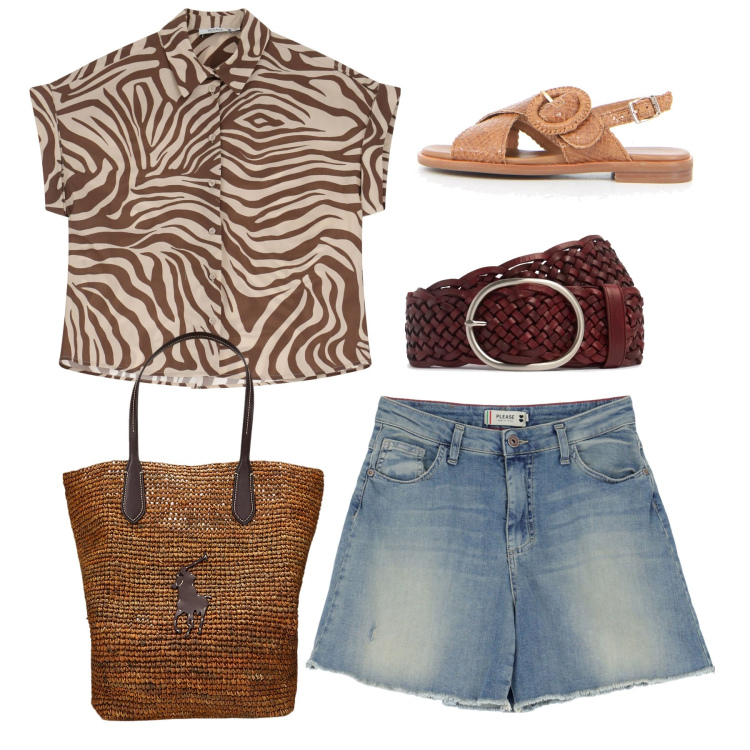 Outfit donna - Tiger. Stile Casual chic per Tutti i giorni. Abbinamento con camicie a manica corta, shorts, borse tote, cinture, sandali.