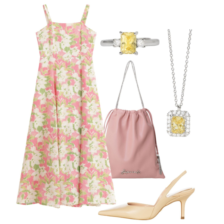 Outfit donna - Cena vintage - @marianna2019. Stile Vintage retrò per Serata fuori. Abbinamento con collane, anelli, décolleté, borse a secchiello, vestiti lunghi.