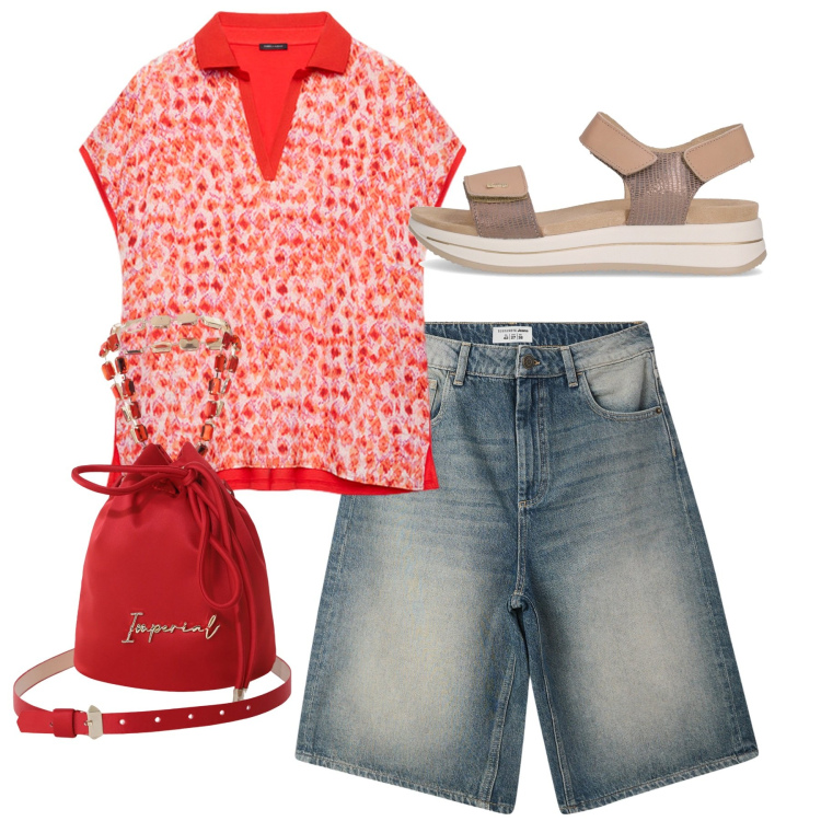 Outfit donna - Bermuda. Stile Casual chic per Tutti i giorni. Abbinamento con bermuda, borse a secchiello, bluse, sandali.