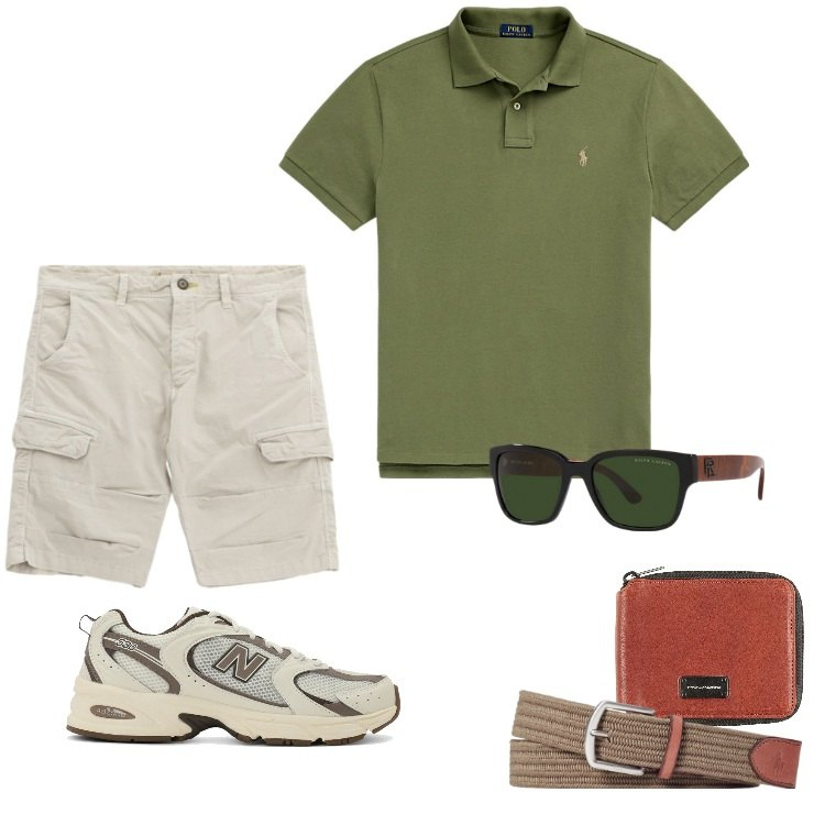 Outfit uomo - Total look #2187924. Stile Casual per Tutti i giorni. Abbinamento con portafogli, sneakers, bermuda, cinture, polo, occhiali da sole.