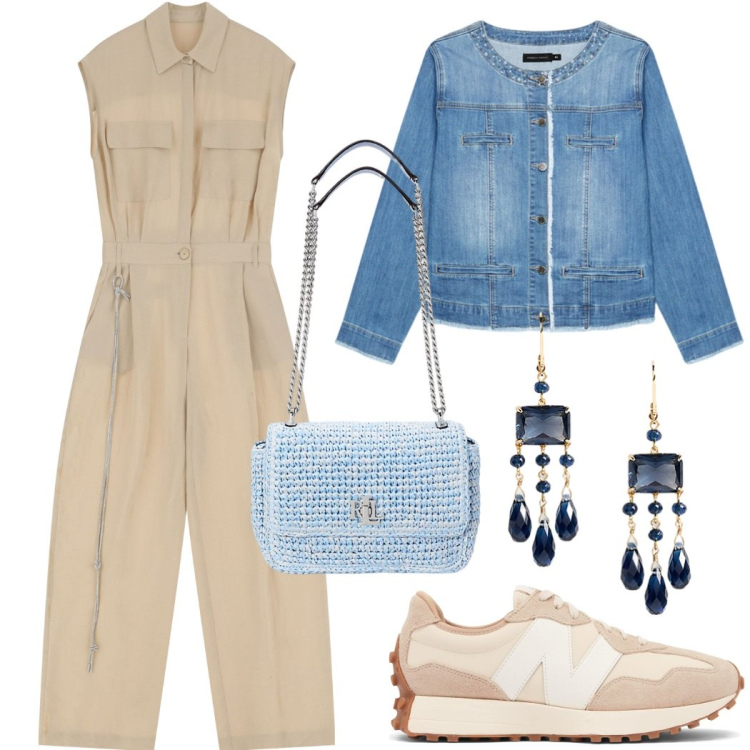Outfit donna - La tuta casual chic. Stile Casual chic per Tutti i giorni. Abbinamento con sneakers, tute, borse a spalla, orecchini, blazer.
