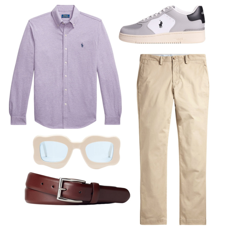 Outfit uomo - City. Stile Casual per Tutti i giorni. Abbinamento con cinture, pantaloni, sneakers, camicie, occhiali da sole.