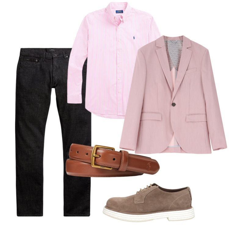 Outfit uomo - June pink. Stile Casual per Tutti i giorni. Abbinamento con scarpe stringate, giacche, cinture, camicie, jeans.