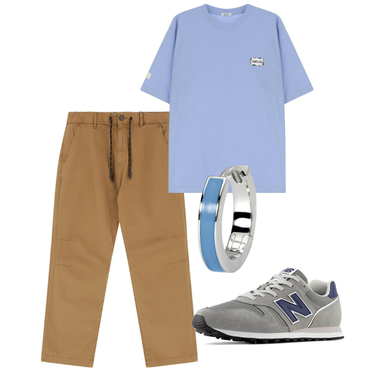 Outfit uomo - Giugno. Stile Casual per Tutti i giorni. Abbinamento con orecchini, pantaloni, t-shirt, sneakers.